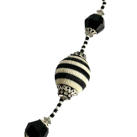 Vendome Necklace Vintage Black & White Stripe Bead Beaded Retro Mod 60s Signed - Picture 2 of 13